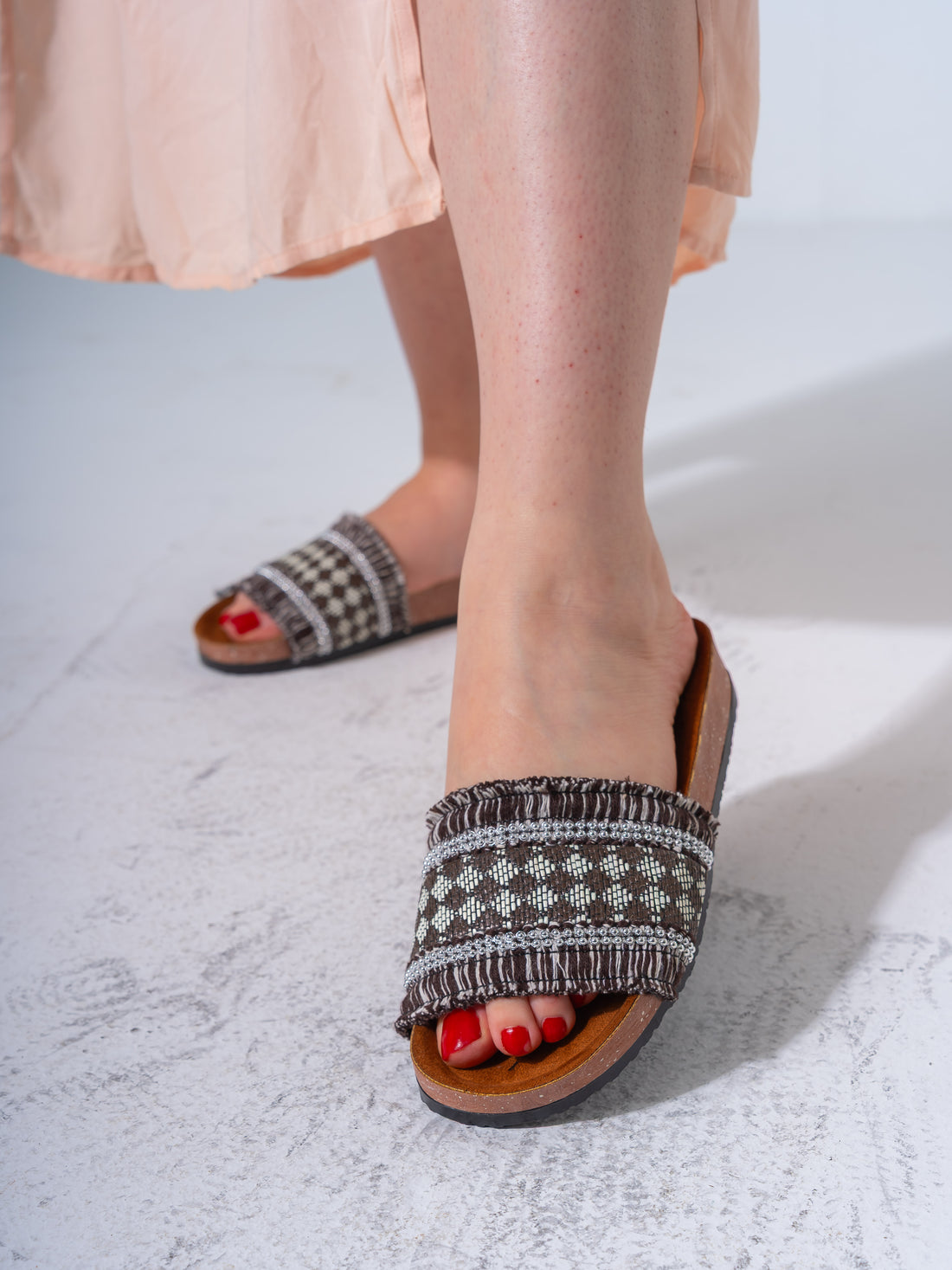 Beaded Ethnic Fabric Slipper - BROWN