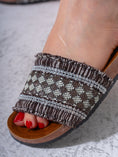 Load image into Gallery viewer, Beaded Ethnic Fabric Slipper - BROWN
