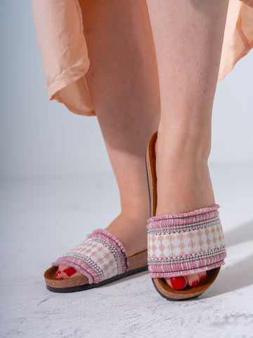 Beaded Ethnic Fabric Slipper - PINK
