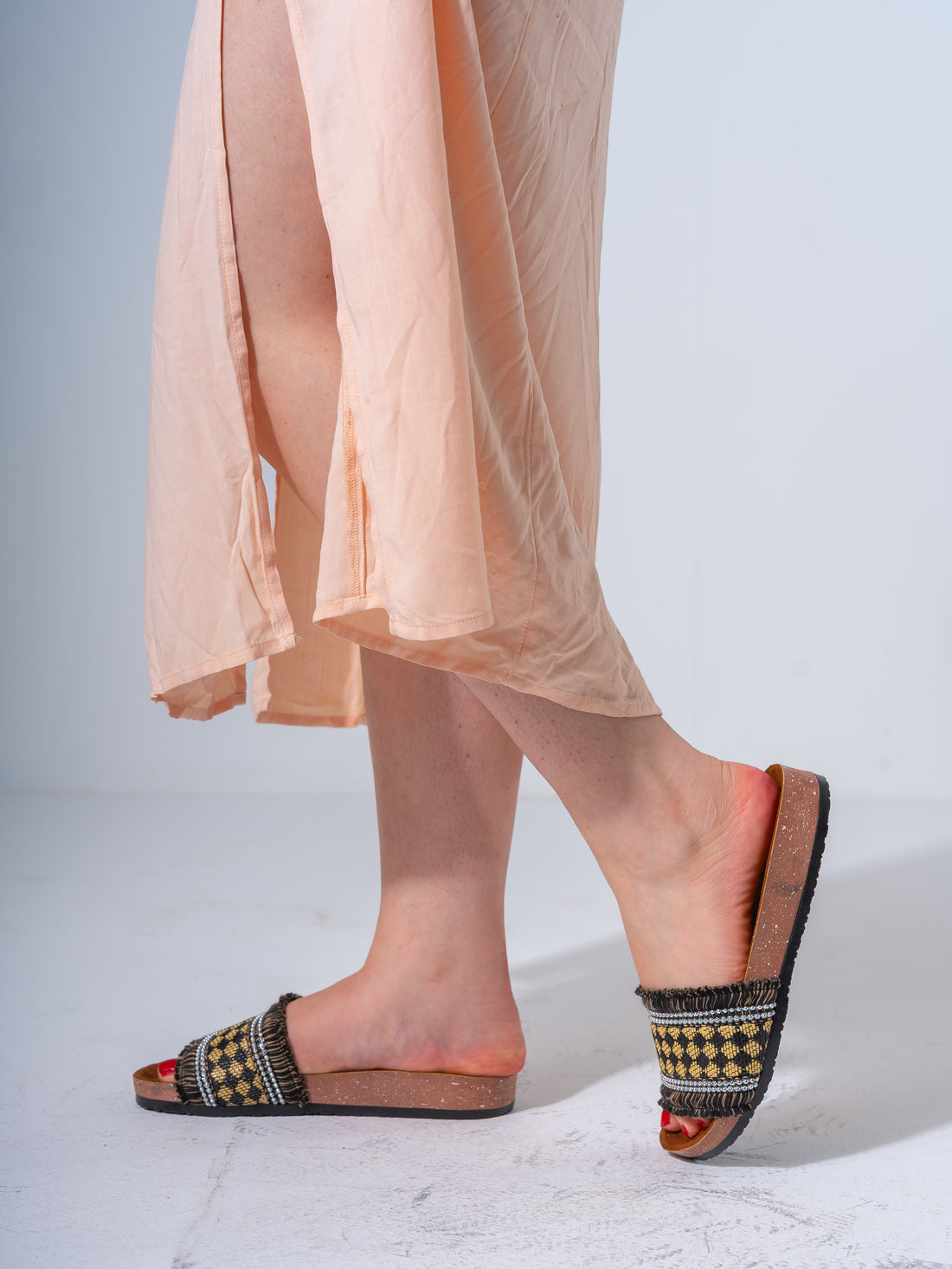 Beaded Ethnic Fabric Slipper - YELLOW