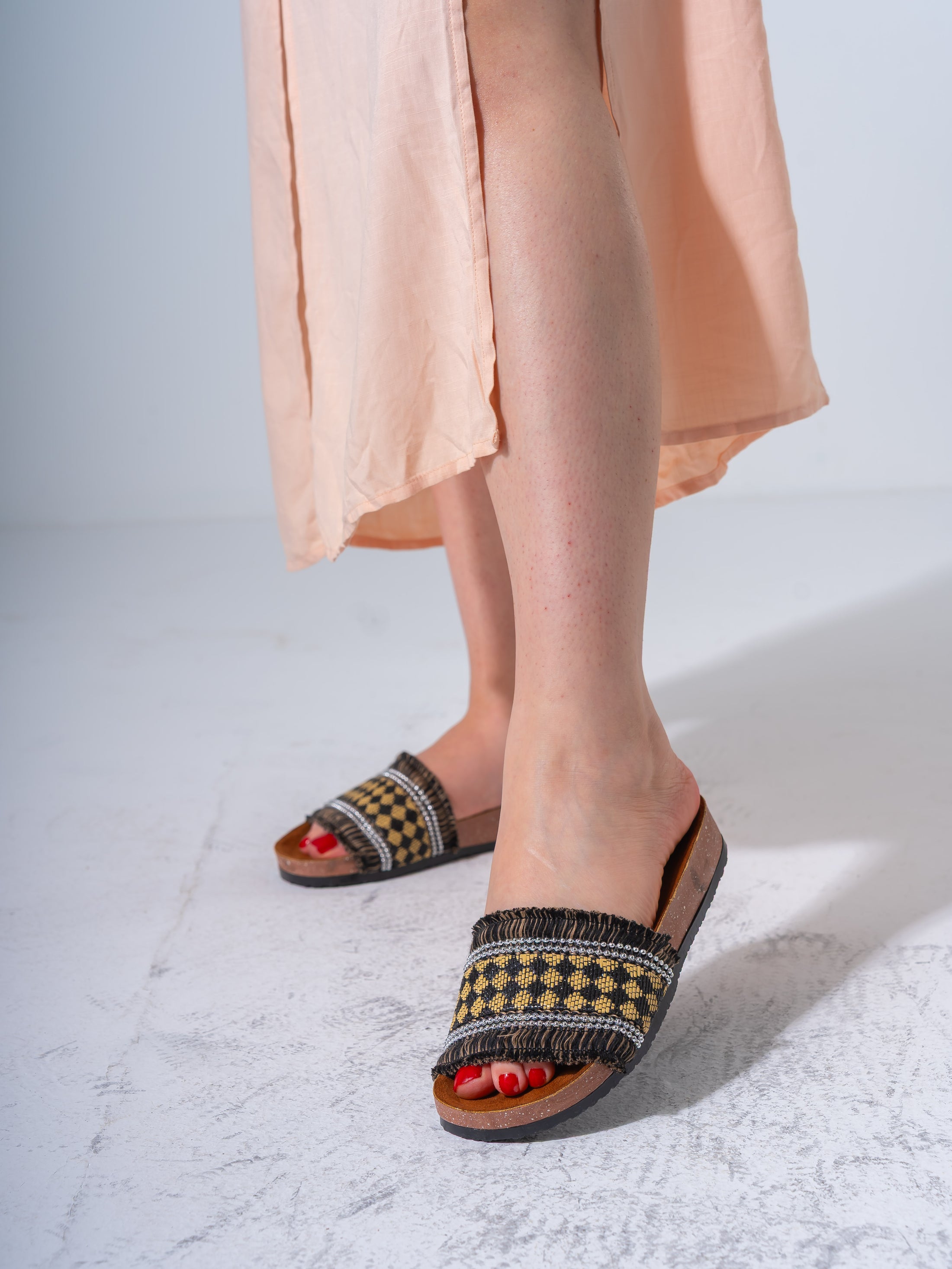 Beaded Ethnic Fabric Slipper - YELLOW