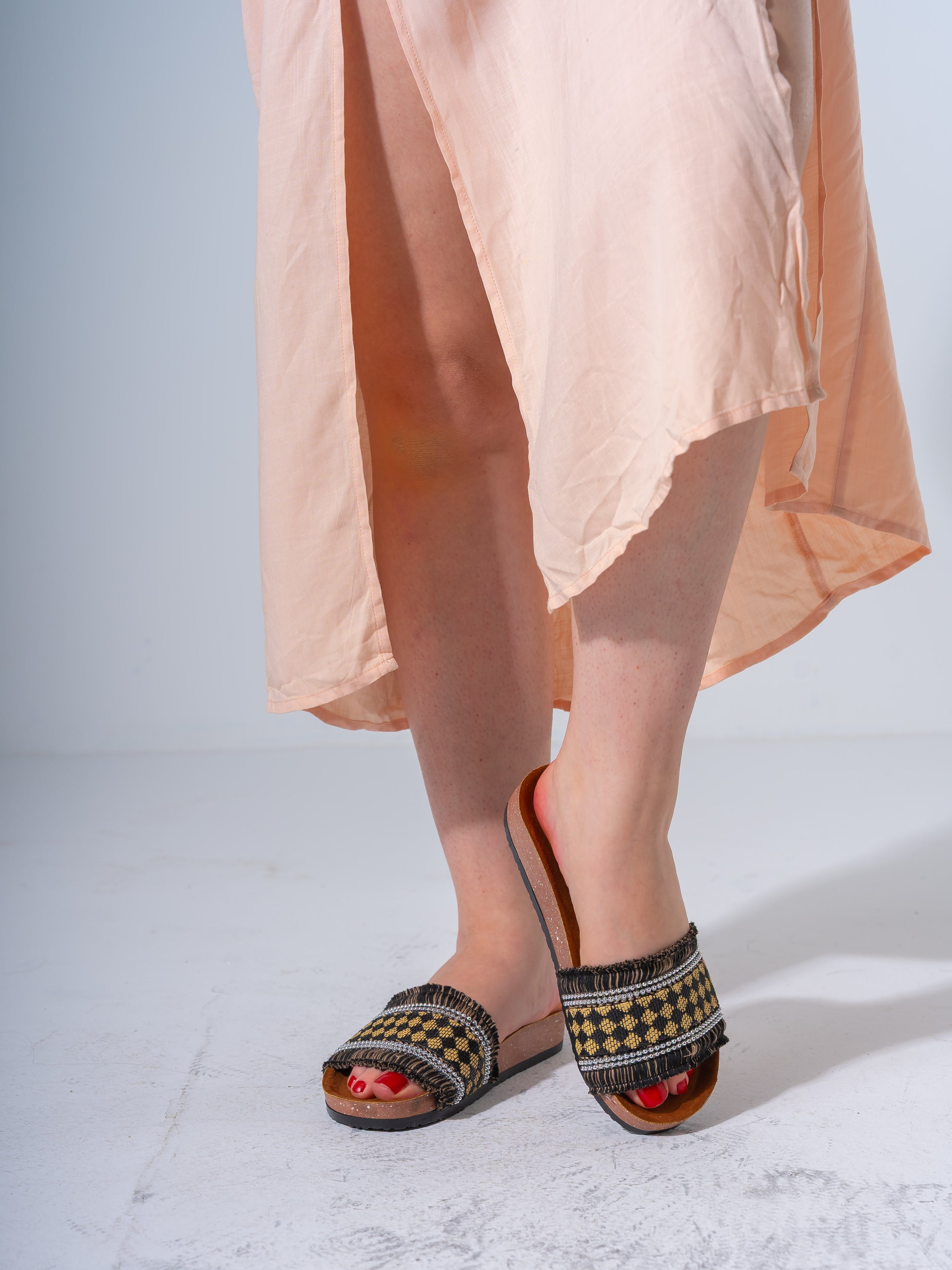 Beaded Ethnic Fabric Slipper - YELLOW