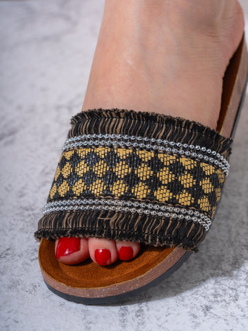 Beaded Ethnic Fabric Slipper - YELLOW
