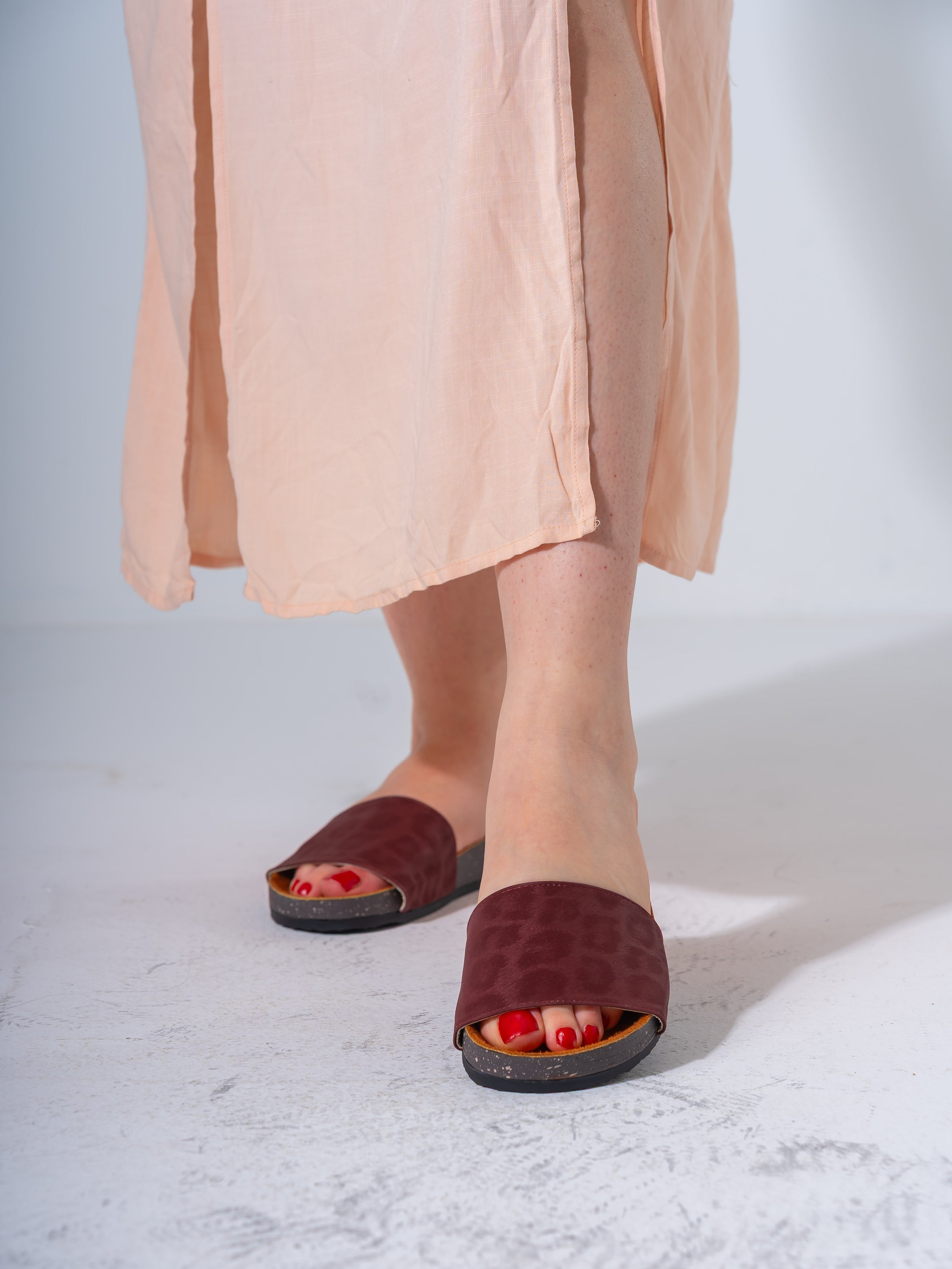 Leopard Print Platform Slides - MARRON