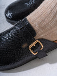 Load image into Gallery viewer, Textured Snake-Effect Buckle Clogs - BLACK
