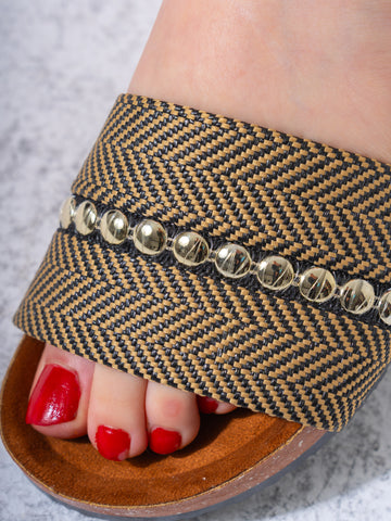 Metallic Detail Textured Slides - BLACK