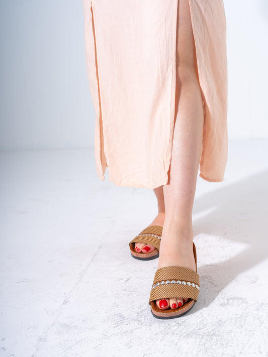 Metallic Detail Textured Slides - CAMEL