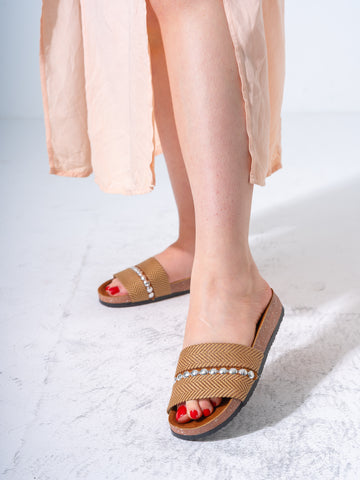 Metallic Detail Textured Slides - CAMEL