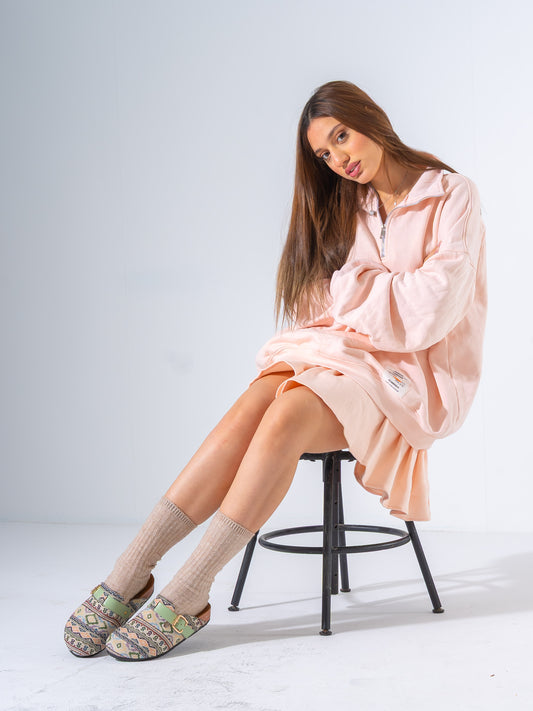 Bohemian Patterned Buckle Clogs - GREEN