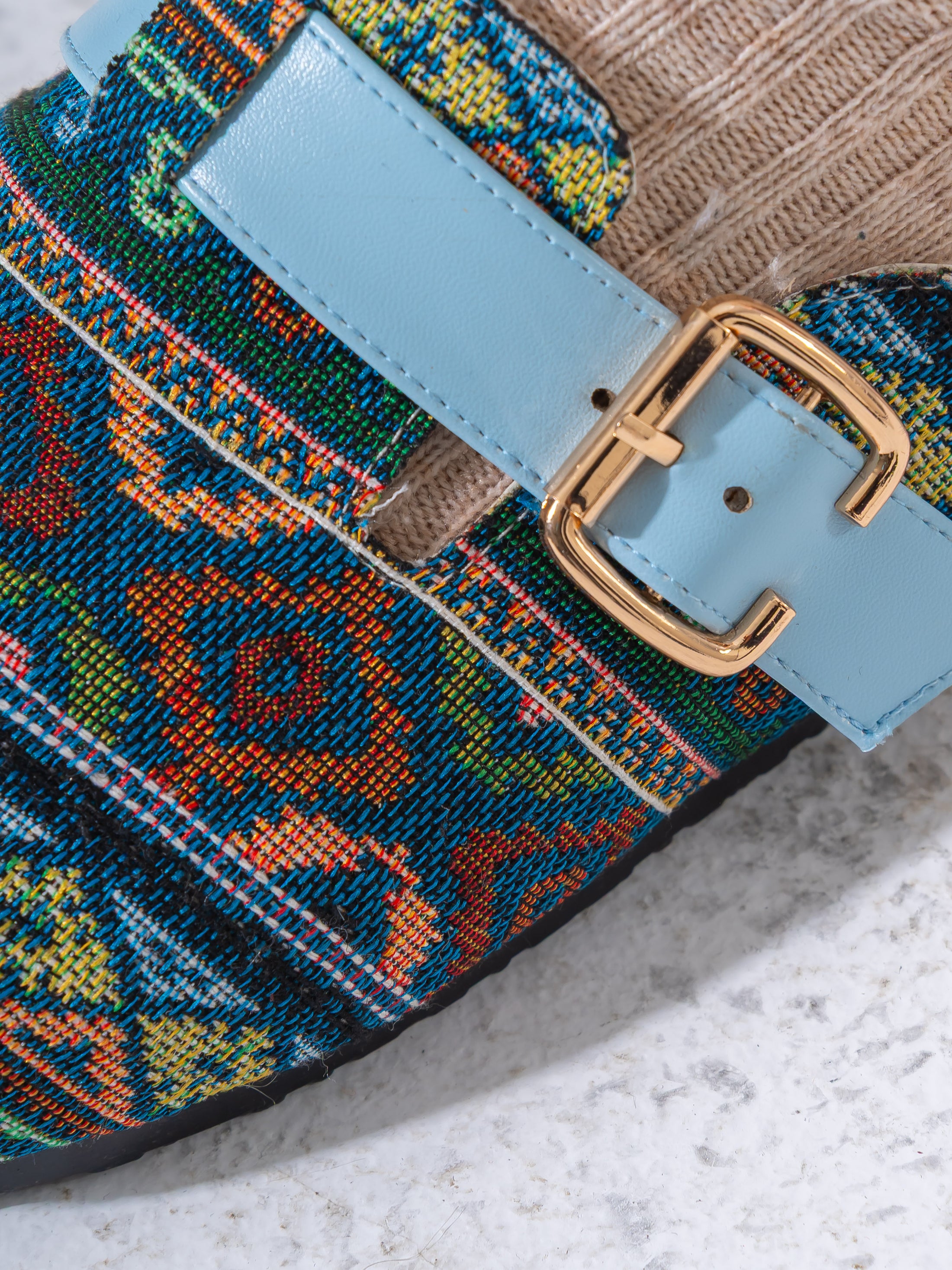 Bohemian Patterned Buckle Clogs - BLUE