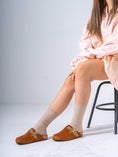 Load image into Gallery viewer, Suede Geometric-Strap Clogs - CAMEL
