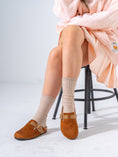 Load image into Gallery viewer, Suede Geometric-Strap Clogs - CAMEL
