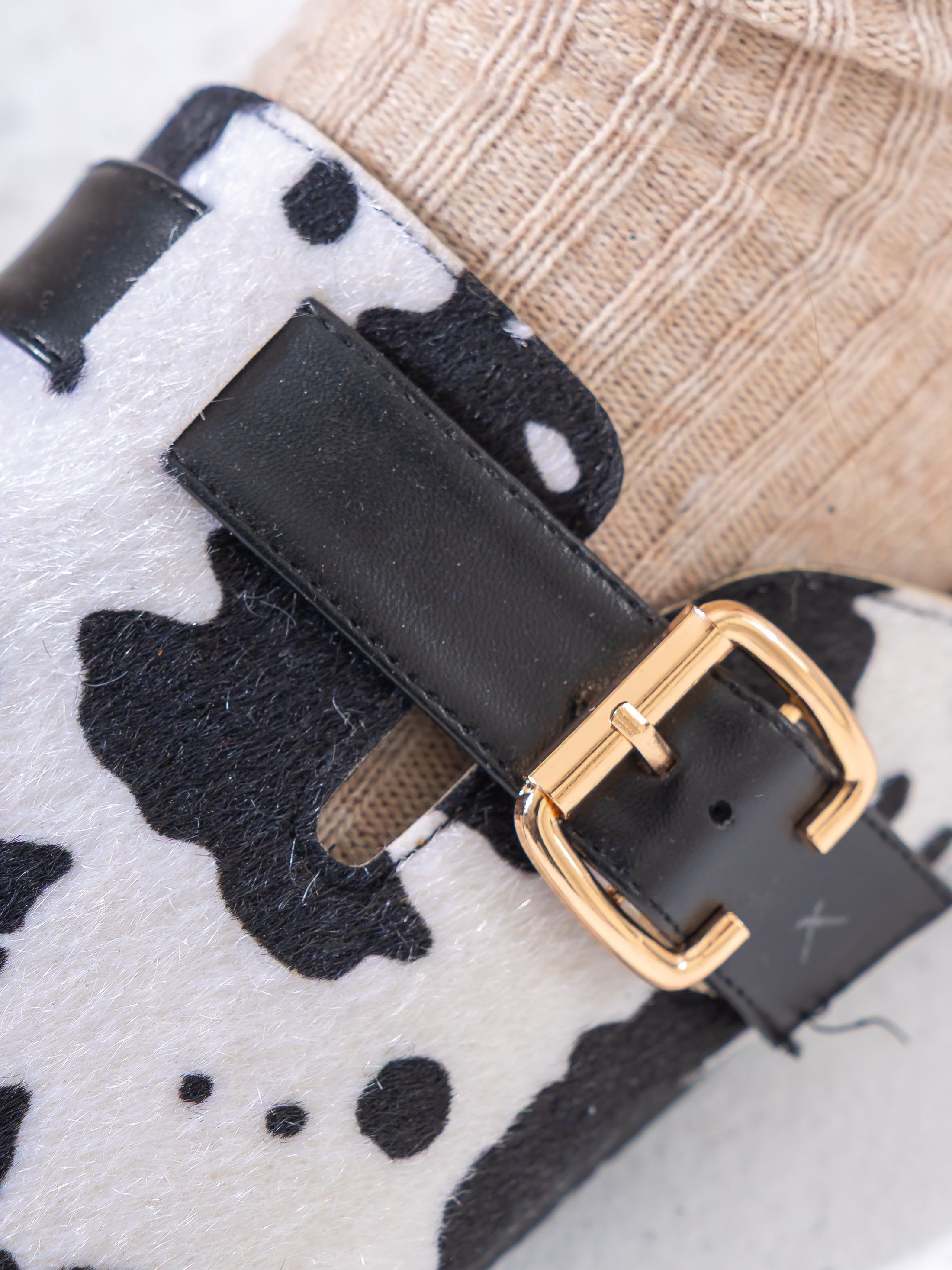 Faux Fur Cow Print Clogs - BLACK