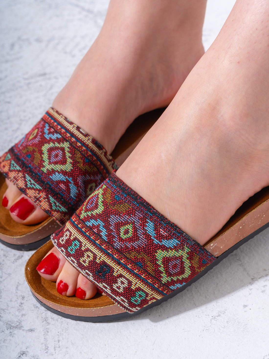 Boho Tribal Print Slides - MARRON