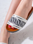 Load image into Gallery viewer, Zebra-Pattern Woven Slides - WHITE
