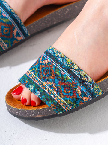 Boho Tribal Print Slides - DARK BLUE
