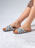 Load image into Gallery viewer, Ethnic Patterned Cross-Strap Slides - BABY BLUE

