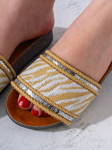 Zebra-Pattern Woven Slides - GOLD
