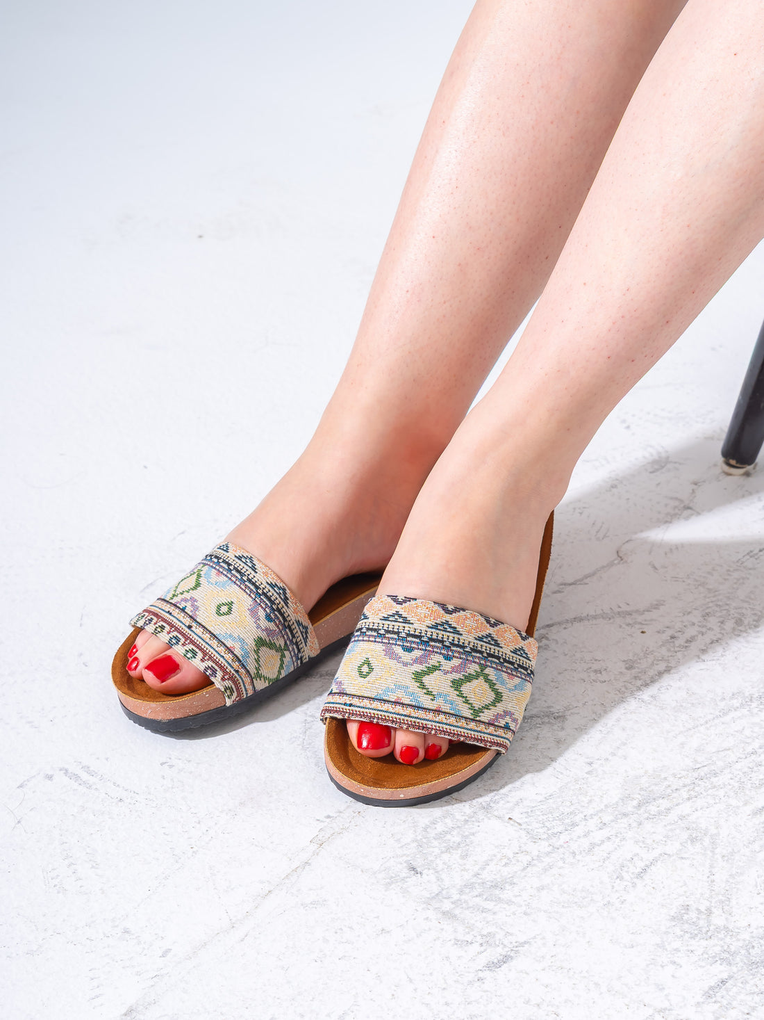 Boho Tribal Print Slides - BEIGE