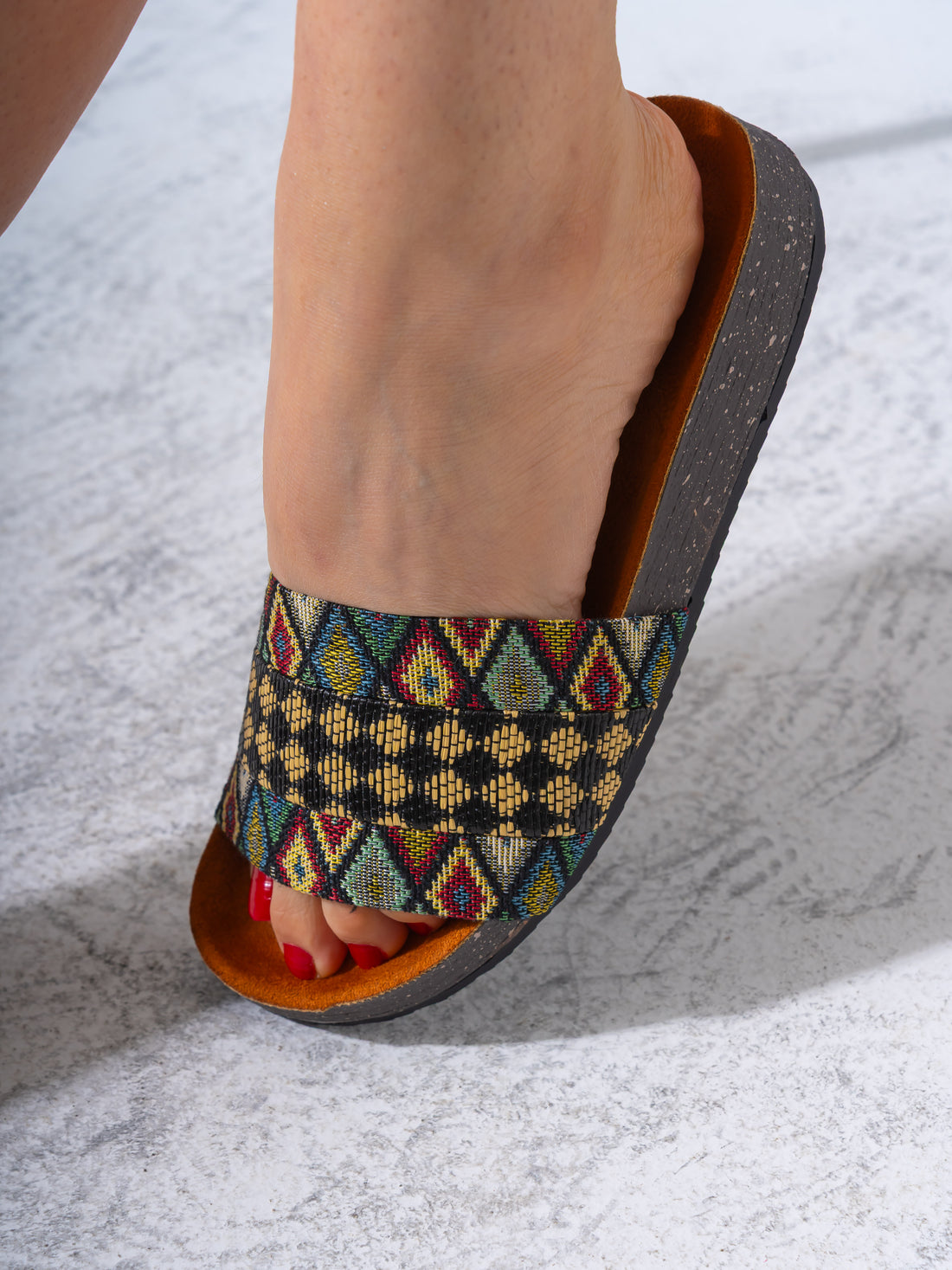 Woven Tribal Print Comfort Slides - YELLOW