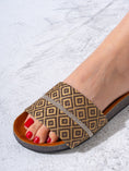 Load image into Gallery viewer, Geometric Pattern Slide Sandals with Rhinestone Detail - BROWN
