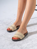 Load image into Gallery viewer, Geometric Pattern Slide Sandals with Rhinestone Detail - BEIGE
