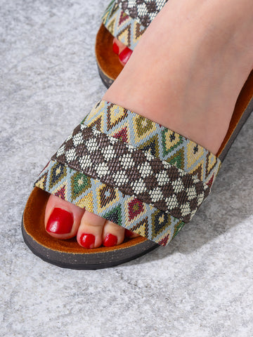 Tribal Motif Comfort Slippers - BROWN