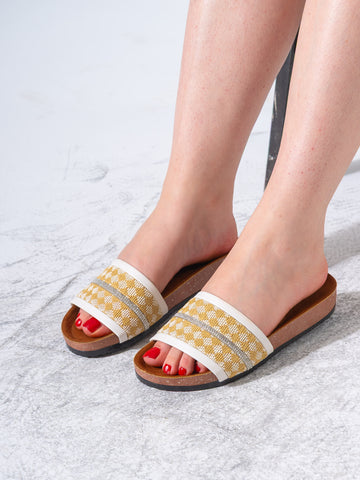 Rhinestone Strip Woven Slipper - GOLD