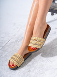 Load image into Gallery viewer, Studded Woven Strap Platform Slides - YELLOW
