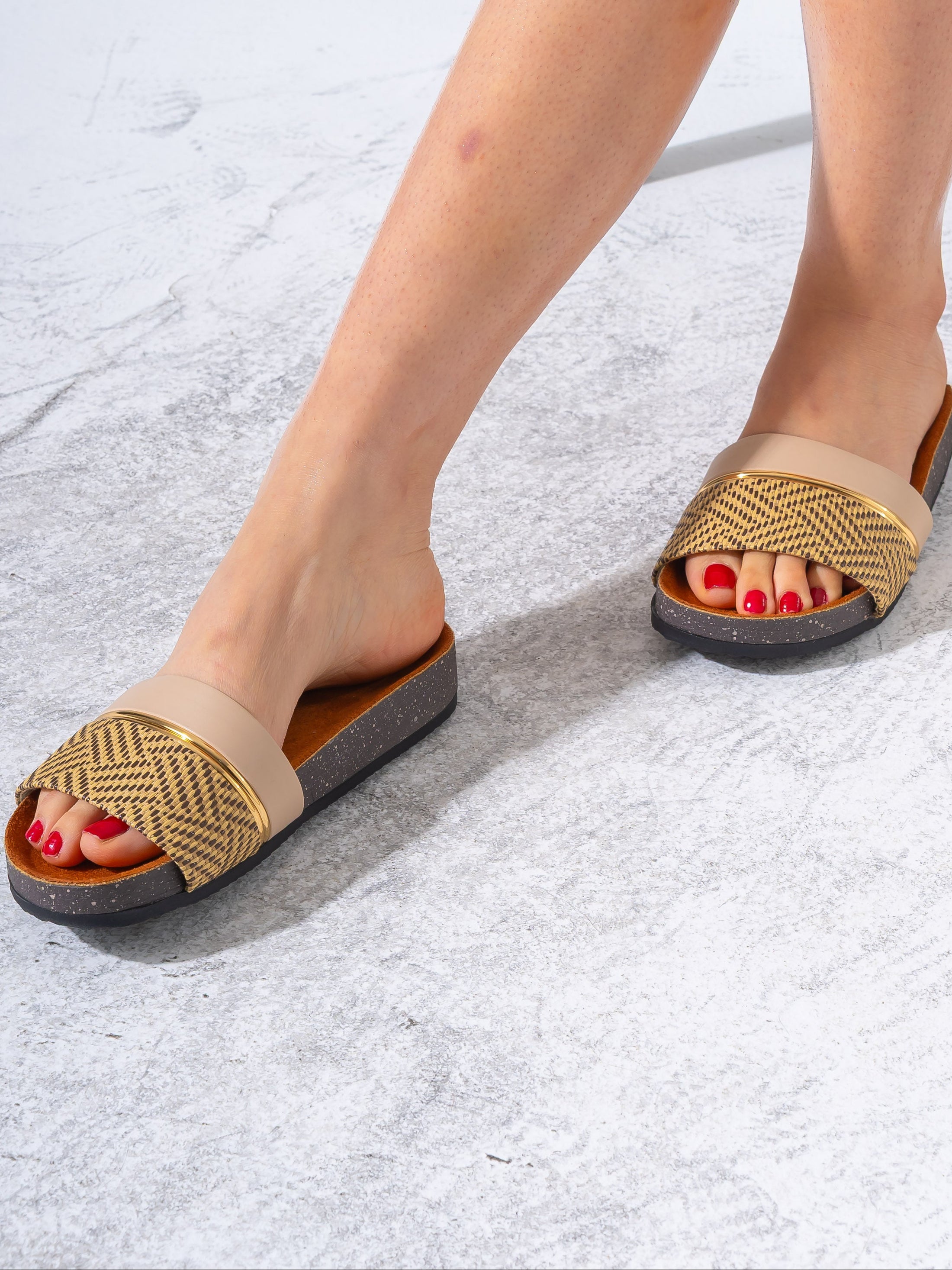 Textured Ethnic Motif Slippers - BEIGE