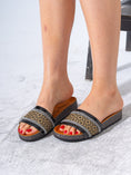Load image into Gallery viewer, Embellished Ethno-Print Slippers - BLACK
