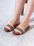 Load image into Gallery viewer, Embellished Ethno-Print Slippers - BEIGE
