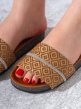 Load image into Gallery viewer, Geometric Pattern Slide Sandals with Rhinestone Detail - CAMEL
