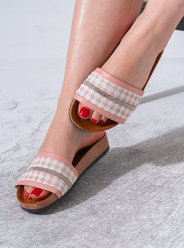 Rhinestone Strip Woven Slipper - PINK