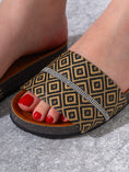 Load image into Gallery viewer, Geometric Pattern Slide Sandals with Rhinestone Detail - BLACK
