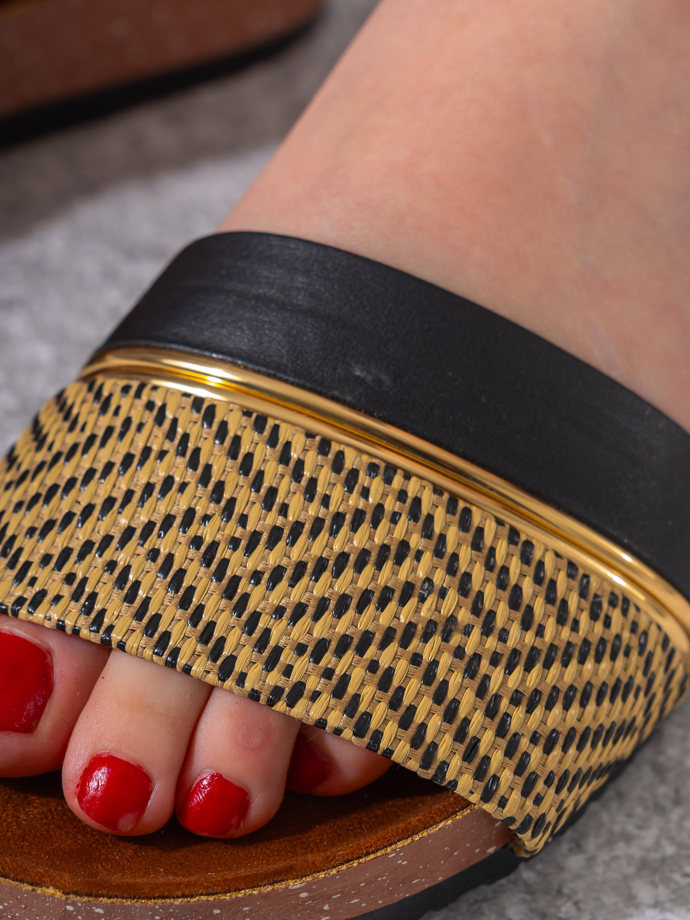 Textured Ethnic Motif Slippers - GOLD
