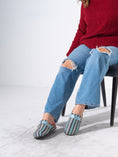 Load image into Gallery viewer, Striped Woven Fabric Buckle Clogs - BLUE
