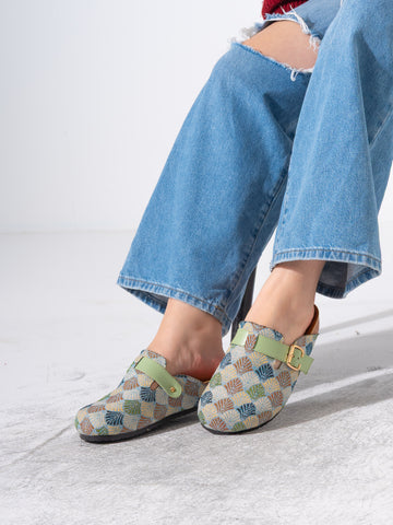 Ethnic Pattern Woven Clogs - GREEN