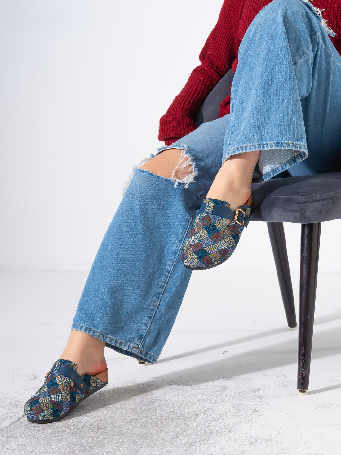 Ethnic Pattern Woven Clogs - BLUE