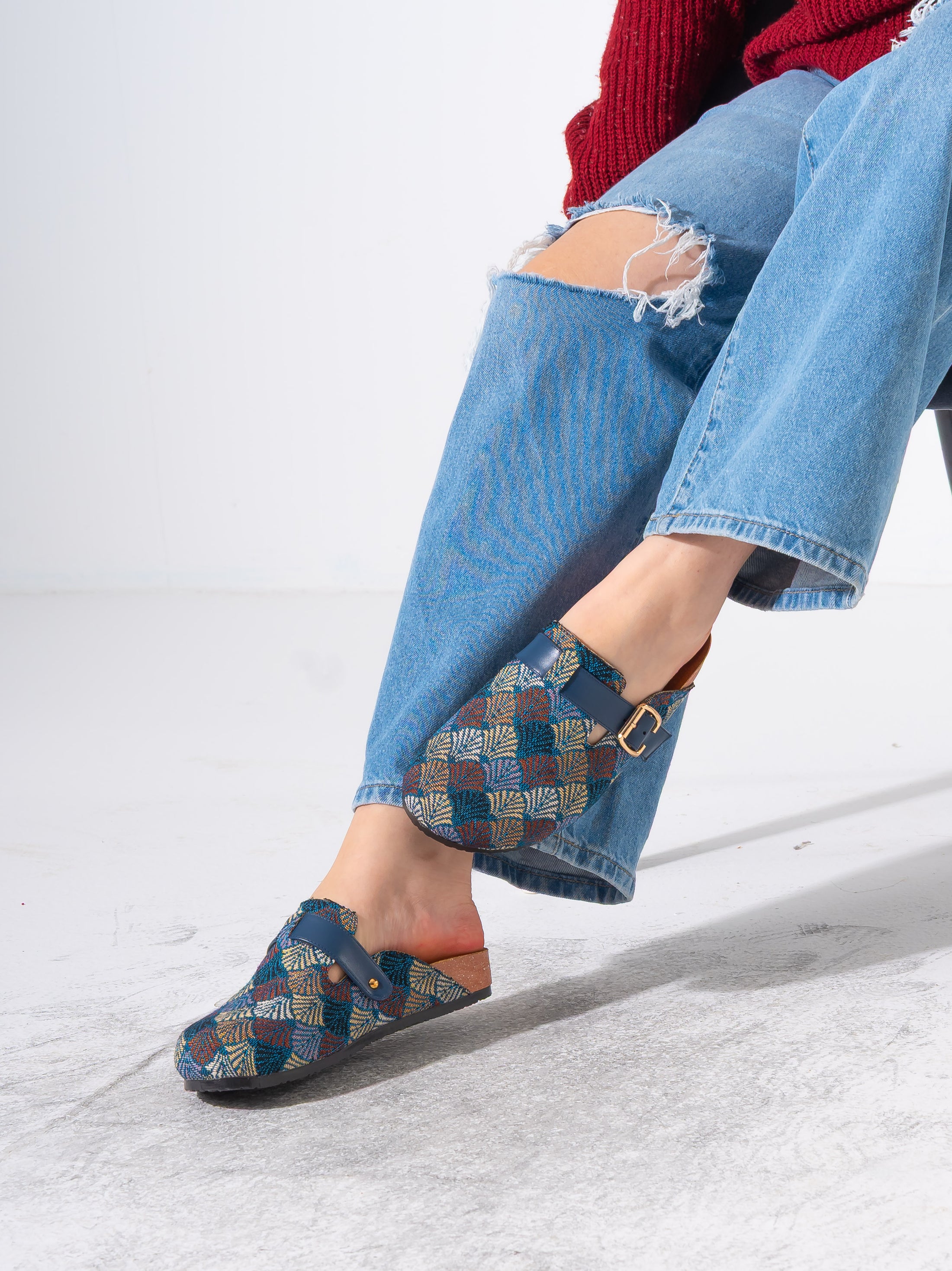 Ethnic Pattern Woven Clogs - BLUE