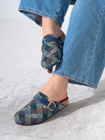 Ethnic Pattern Woven Clogs - BLUE