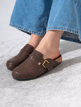 Load image into Gallery viewer, Snake-Embossed Buckle Clogs - BROWN
