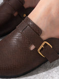 Load image into Gallery viewer, Snake-Embossed Buckle Clogs - BROWN
