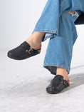 Load image into Gallery viewer, Snake-Embossed Buckle Clogs - BLACK
