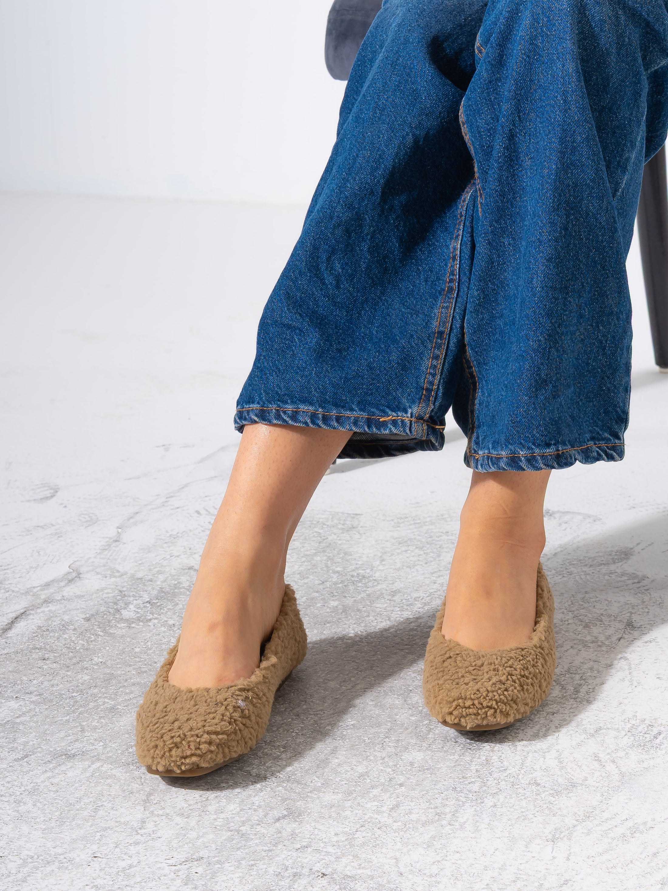 Teddy Sherpa Ballerina Flats - CAFE