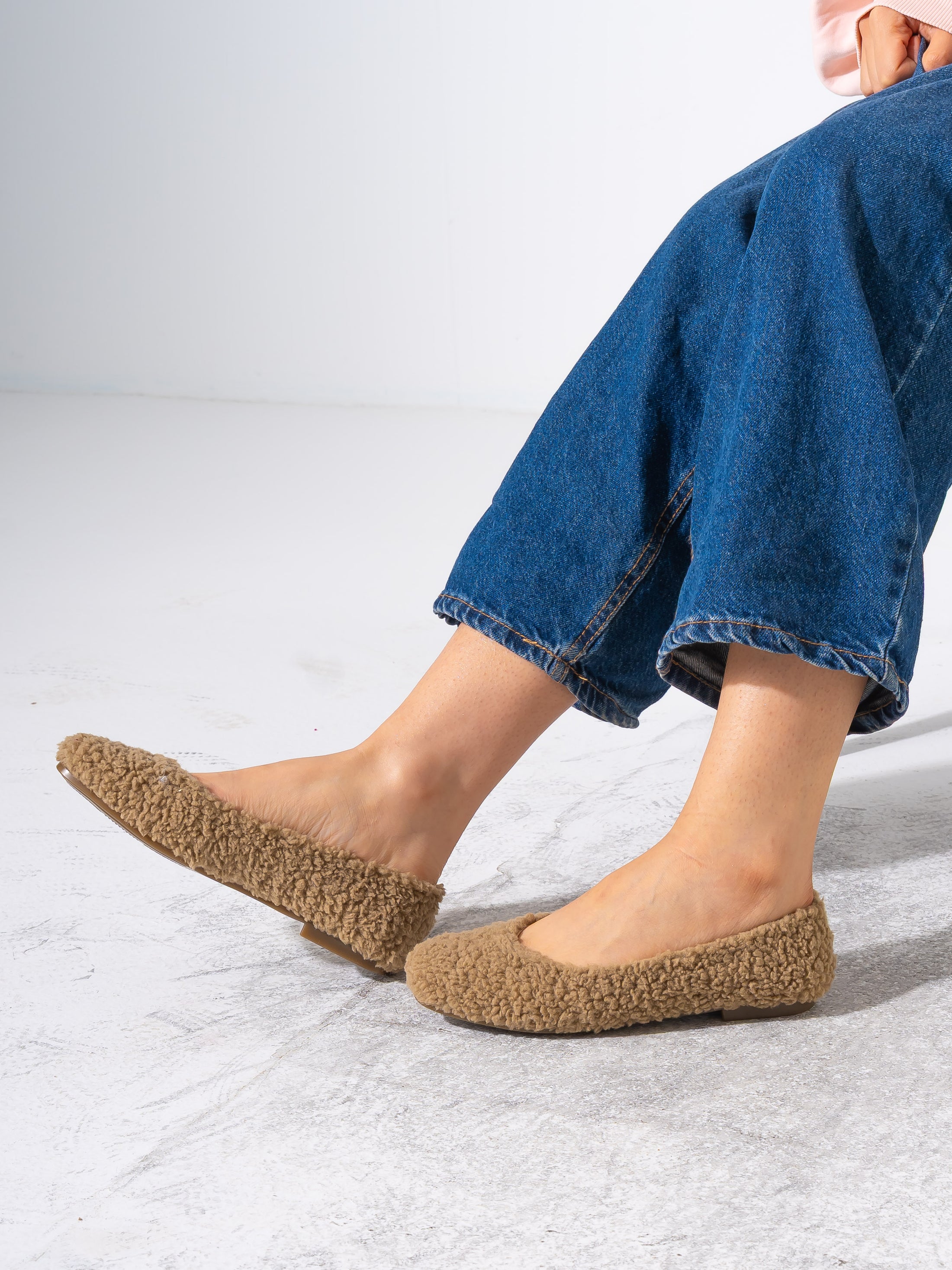 Teddy Sherpa Ballerina Flats - CAFE
