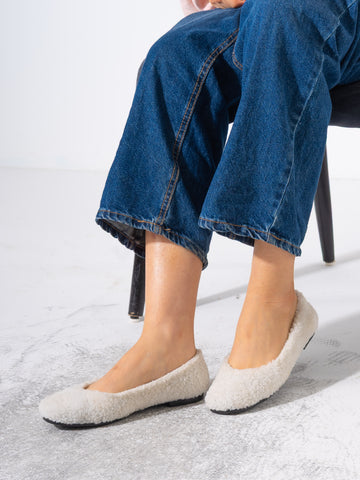 Teddy Sherpa Ballerina Flats - WHITE
