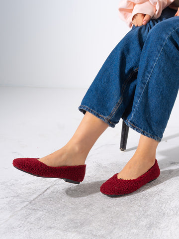 Teddy Sherpa Ballerina Flats - MARRON