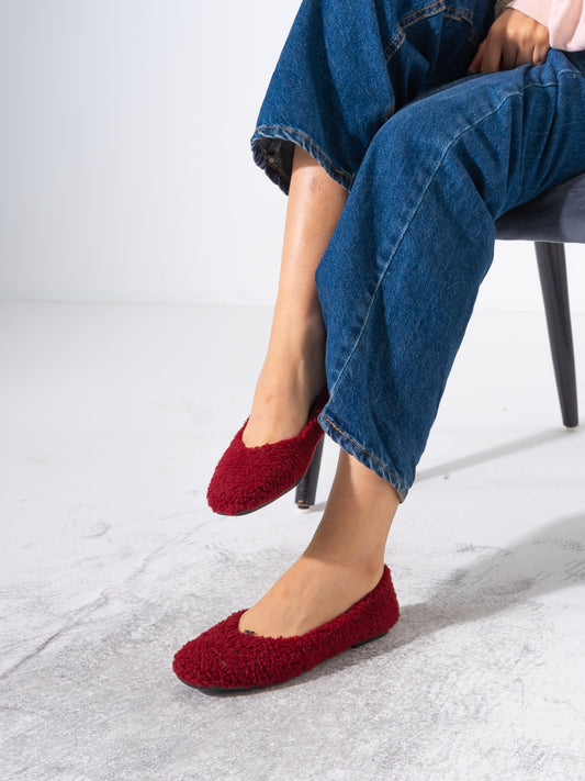 Teddy Sherpa Ballerina Flats - MARRON