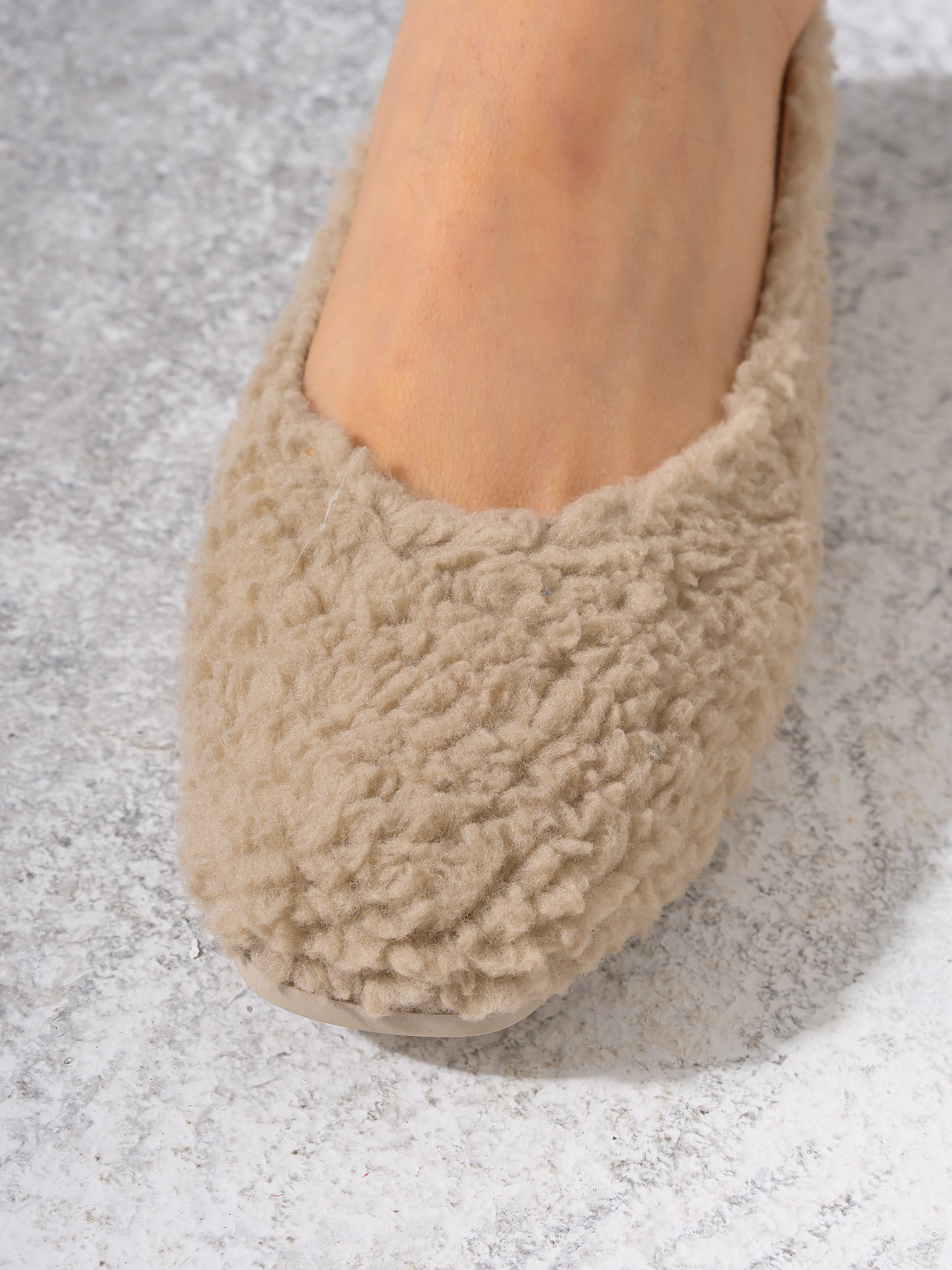 Teddy Sherpa Ballerina Flats - BEIGE